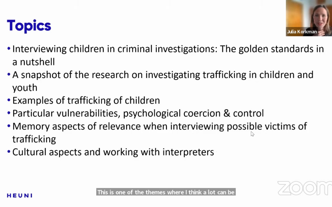 Child interviews in investigations of trafficking